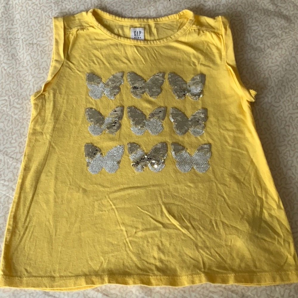 Gap girls yellow flippy butterflies sequin tank top in size medium 8